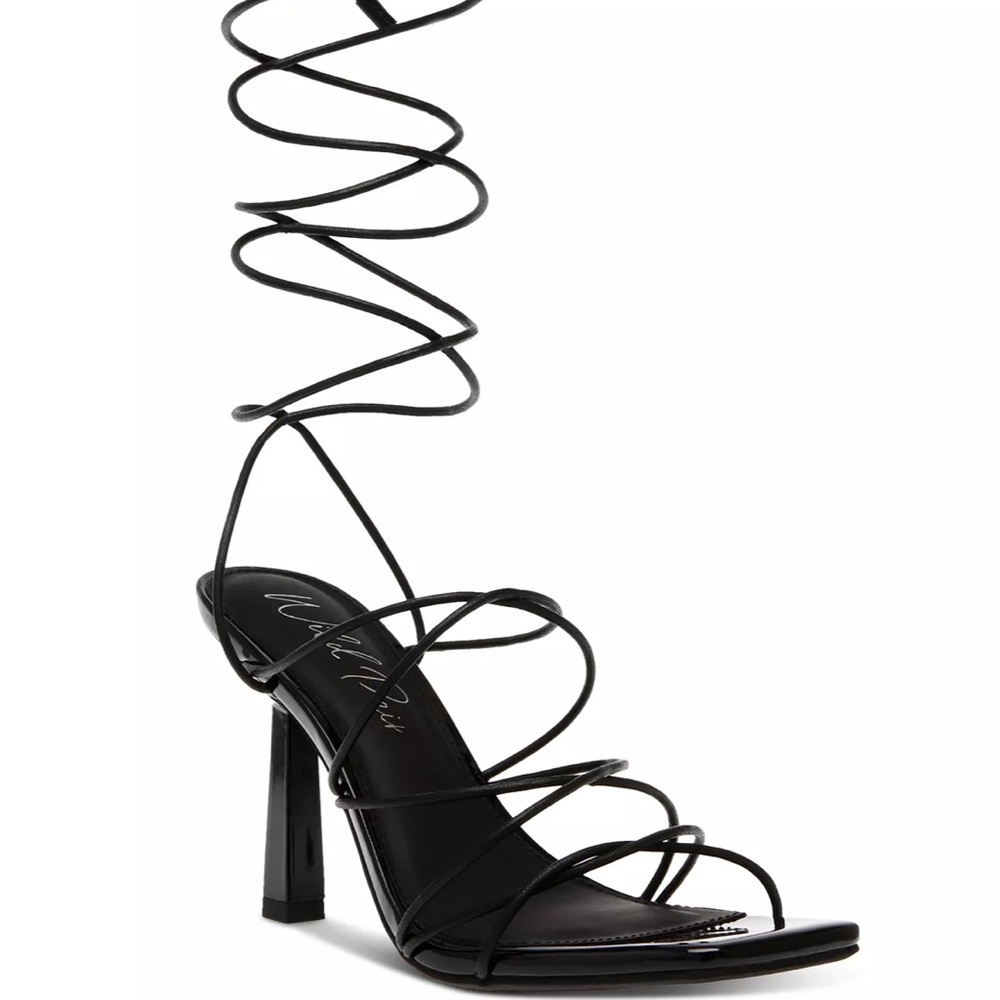 slender ankle ties wrap up black sandals